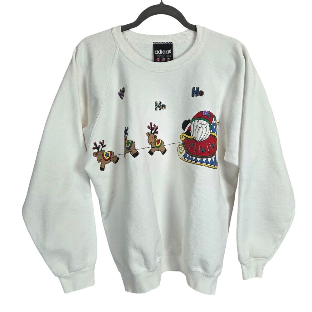 Adidas Mens Santa & Reindeer Christmas Sweater M Cotton Blend Warm Holiday Cozy